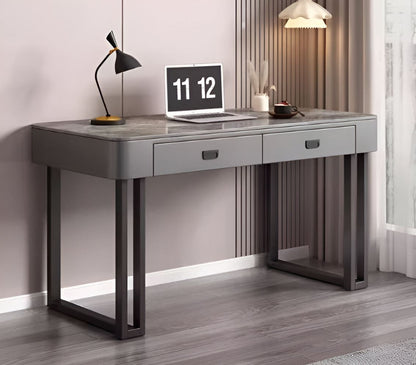 Imperial Duo-Drawer Desk: Luxury Marble Finish Table with Storage: Work, Game, and Style in One