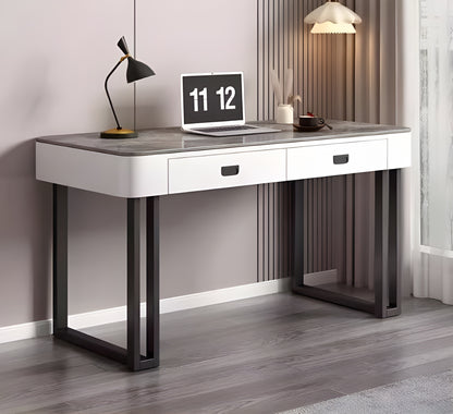 Imperial Duo-Drawer Desk: Luxury Marble Finish Table with Storage: Work, Game, and Style in One