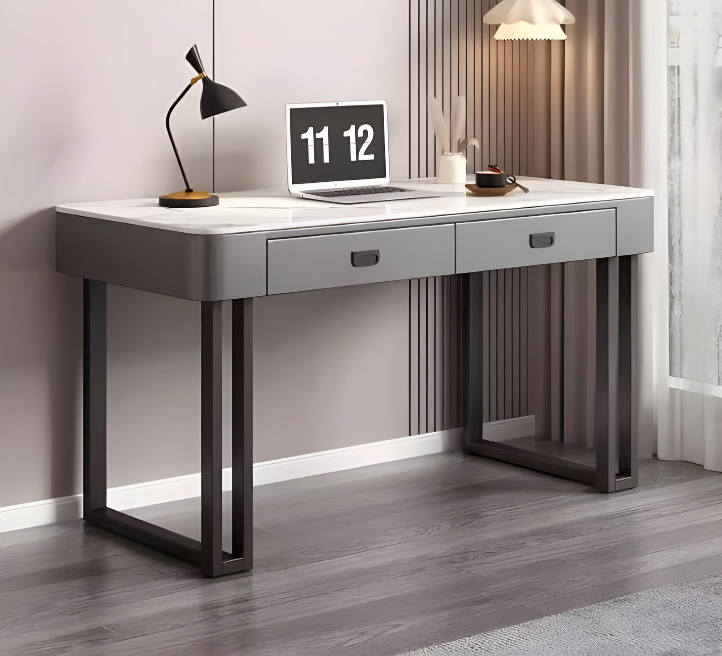 Imperial Duo-Drawer Desk: Luxury Marble Finish Table with Storage: Work, Game, and Style in One