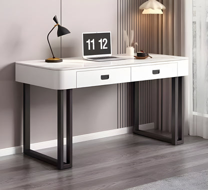 Imperial Duo-Drawer Desk: Luxury Marble Finish Table with Storage: Work, Game, and Style in One